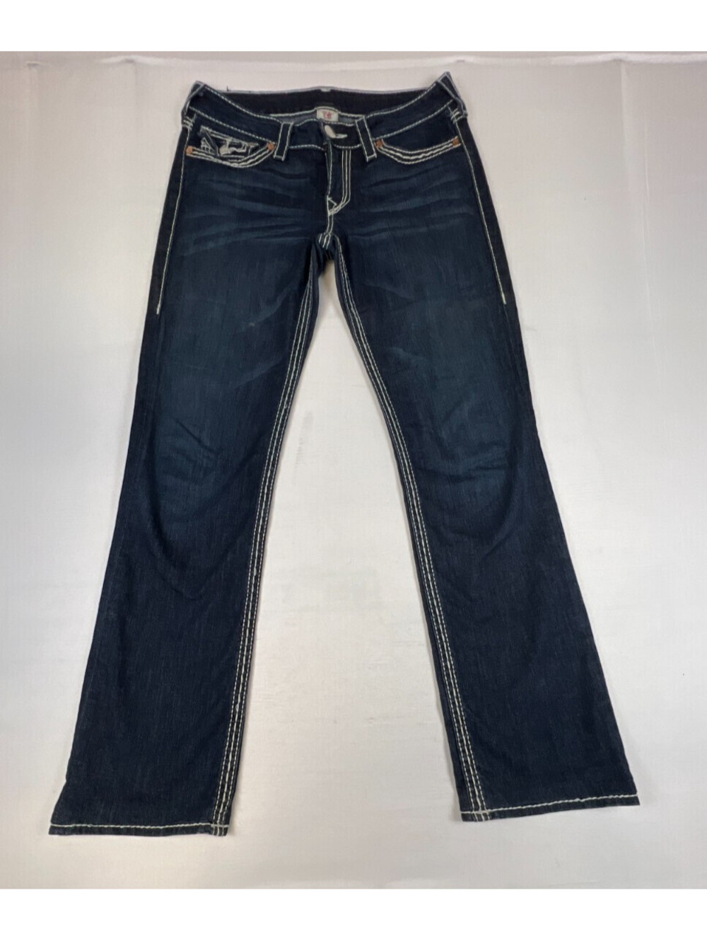 True Religion Vintage 2000s Straight Leg Jeans Womens 30 Dark Wash White Stitch